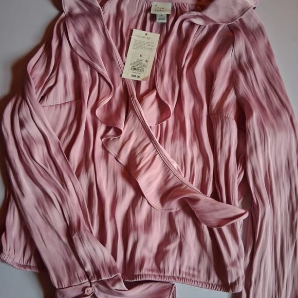 A New Day Pink Ruffle Wrap V Neck Blouse size S - Picture 5 of 6